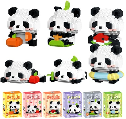 Panda Blocs de Construction, 6PCS Panda Mini Block Models Jeux de Construction 3D Mini Blocs de Puzzle Micro Bloc de Constructions Figurines Modèle Building Block Set pour Cadeaux d'Anniversaire