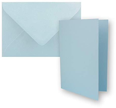 FarbenFroh by GUSTAV NEUSER Set di 25 biglietti pieghevoli, formato DIN A7, 10,5 x 7,4 cm, con buste DIN C7, colore azzurro (blu), piccoli biglietti doppi vuoti da personalizzare e stampare