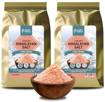 Pacific Pelican Iodized Himalayan Pink Salt | Fine Grain, Unrefined, Pure Rock Salt | 2 Pounds | Pack of 2 | 100% Natural & Organic for Cooking, Seasoning & Wellness