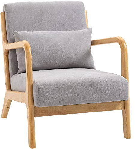 HOMCOM Fauteuil de Salon avec Cadre en Bois Massif Fauteuil Lounge - Assise Profonde - accoudoirs - Aspect Velours Gris