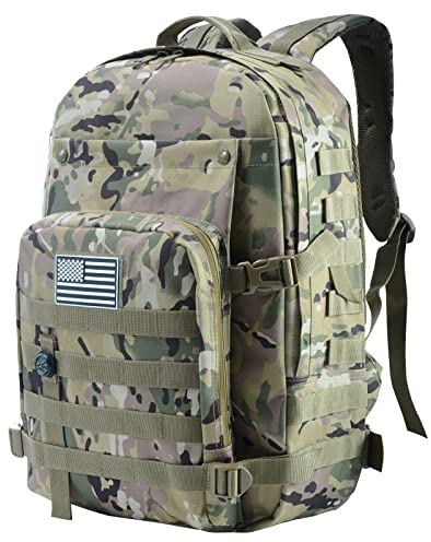 SHANNA Militär Rucksack wasserdicht, 45L Taktischer Rucksack survival rucksack Armee Rucksack MOLLE Assault Pack Taktischer Kampfrucksack für Outdoor Wandern Camping Trekking Angeln Jagd（CP-Tarnung）