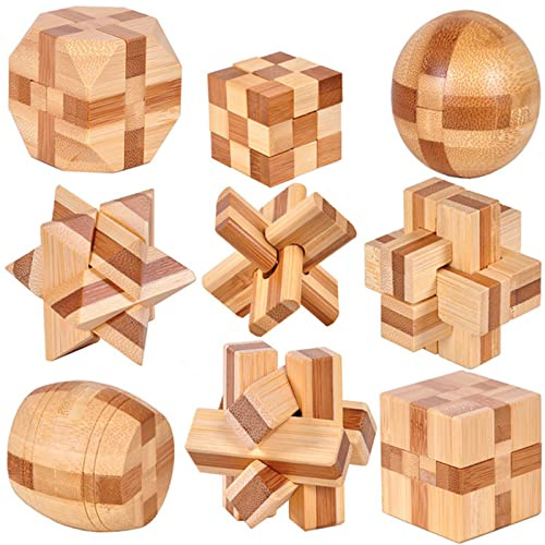 9 Piezas de Rompecabezas de Madera, IQ Juegos de Ingenio, Rompecabezas 3D Entrelazados, IQ Juguete Educativo, Clásica de Cerradura de Brain Teaser Puzzle IQ Juguetes para Niños y Adultos