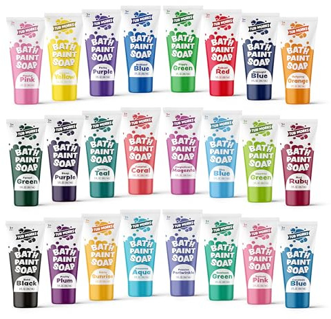 Tub Works® Bath Paint Soap Bath Toy, 24 Pack | Non-Toxic, Washable Bath Paint for Finger Painting in the Tub | Ideal Toddler Bath Toys for Creative Play | Classic & Pastel Bath Colors for Kids Bath