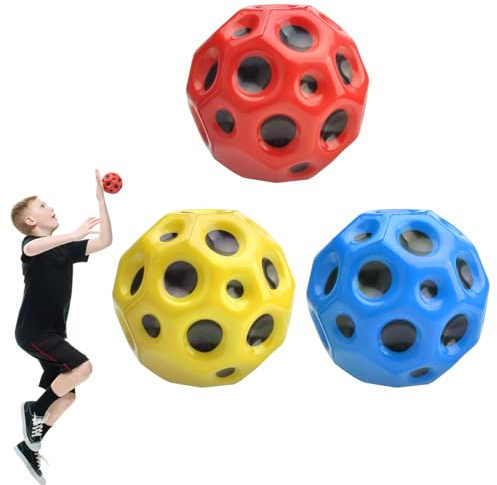 DAWRIS 3 Stück Moon Ball, Hohe Sprünge Gummiball Space Ball Moonball, EIN Knallendes Geräusch Machen, 7 cm Flunkyball Bounce Ball Bouncing Ball für Kinder (Rot, Gelb, Blau)