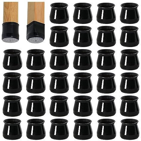 Silikon Rund Stuhlkappen mit Filz, 32 Stück Schwarz Bodenschoner für Stühle, Stuhlbeinschutz, stuhlgleiter für Fliesen Hartholzböden (Fit:33-50 mm)