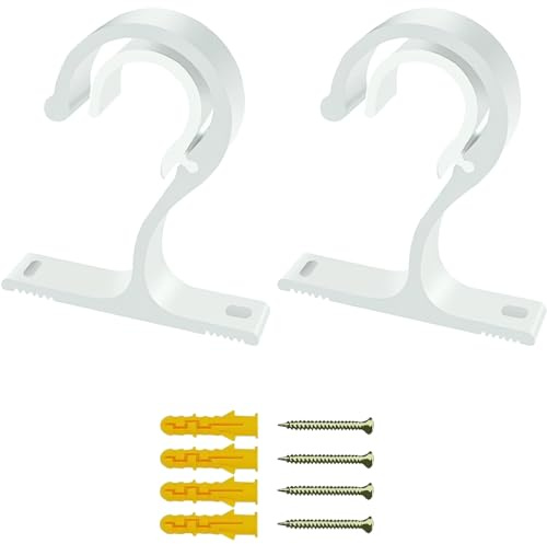 SLIVERBA 2 Pièces Supports de Rideaux RéGlables, Crochets de Draperie de 23 à 28 mm, Support de Tringle de Fixation Robuste en Alliage D'Aluminium avec Vis pour Rideau Ou Armoire (Blanc)