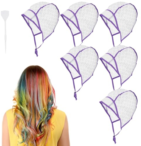 WLLHYF 6 Pieces Hair Cap Dye Colouring Cap Highlighting Frosting Cap Art Tipping Cap with Plastic Crochet Hook for Salon DIY Dyeing Hair Hairdressing