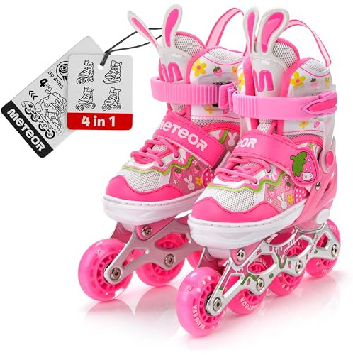 meteor verstellbare 4‑in‑1 Kinder Inline-Skates – Rollschuhe Inliner Schlittschuhe – ABEC‑7 PU‑Räder Aluminiumrahmen – Größen XS 25‑28 S 30‑33 M 34‑37