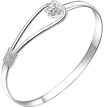 Silberarmband für Frauen 925, Armbänder für Frauen Silberschmuck für Frauen, Rosenblumenarmband plattiert Frauen Schmuck 925 Silber Sterling Silber Silber Armband Fashion Manschette Armreifen Kettena