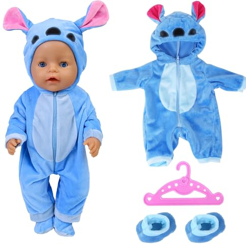 Puppenkleidung für Baby Puppen, Blau Puppenkleidung, Kleidung Outfits für Baby Puppen, Puppe zubehör für 43cm Baby Puppe, Enthält Overall, Socken und Kleiderbügel, Geschenke für Mädchen Jungen