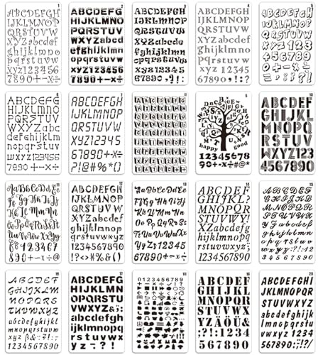 Qpout 20-pack bokstäver och siffror schabloner, återanvändbar plast alfabetschabloner journal tillbehör mallar för ritning scrapbooking gör-det-själv-kort vägg anteckningsbok ritning hantverk mallar