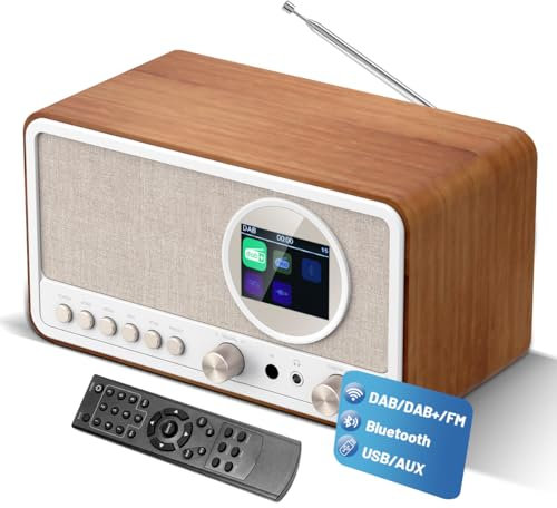 Radio DAB Plus avec Bluetooth, radio DAB+ / FM avec télécommande et fonctionnement sur secteur, radio-réveil avec double alarme, port USB/AUX, minuterie de mise en veille, 30 stations préréglées