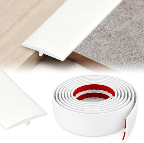 YushengTai Perfil de Transición para Suelo, 5 CM x 1 M Perfil Transición Suelo Desnivel T en Forma de T, Tapajuntas Suelo Adhesivo para la Conexión Entre dos Azulejos de Piso (Blanco)