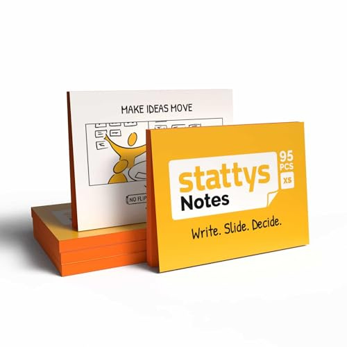 Stattys Notes XS - 5 blocchi di foglietti adesivi elettrostatici (5 × 3,7 cm), super adesivi Magic Note Pad per piccole idee, riutilizzabili e senza colla su vetro, lavagna bianca, tavolo (arancione