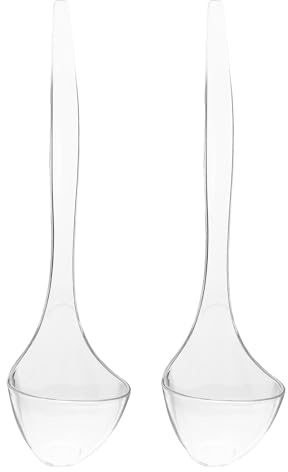 DIYEAH 2 cucharones pequeños para sopa: cucharón para salsa, cuchara para salsa, utensilio de cocina para servir, ensaladas, sopas, postres y gachas de avena. Transparente.