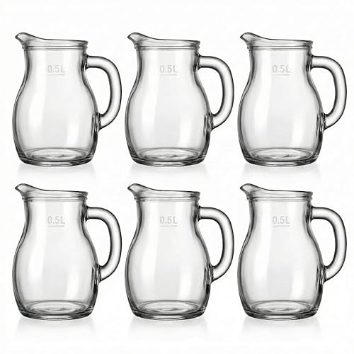Set da 6 Caraffa 50 cl brocca con manico in Vetro Trasparente Acqua Vino Bevande succhi spremute Bist-rot Borm-ioli con Segnalimite MID per Servizio Professionale
