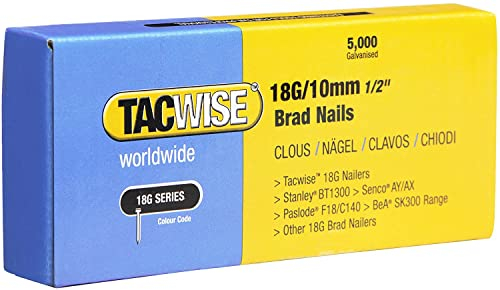 Tacwise 0392 Type 18G / 10 mm Galvanised Brad Nails, Pack of 5,000, Silver