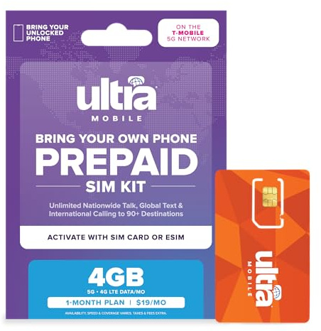 $19/mo. Ultra Mobile Prepaid Phone Plan with Unlimited Talk, Text and 4GB of 5G • 4G LTE Data (SIM Card Kit)