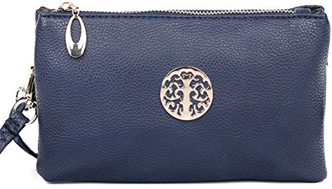 Womens Small Clutch Bags with Wristlet and Long Adjustable Strap (Dark Blue)