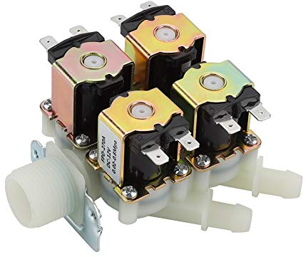 Samfox Conexión Rápida Solenoide del - Válvula Solenoide de Agua Plástica de 4 Salidas, 12v CC DN20 G3 / 4Entrada Normalmente Cerrada N/C Válvula Interruptor de Flujo de Drenaje