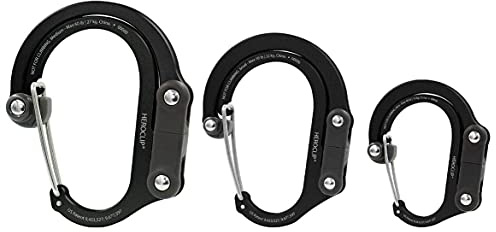 GEAR AID HEROCLIP Carabiner Gear Clip and Hook (Medium, Small, Mini) for Camping, Backpack, Suitcases, Purse and Garage Organization, Stealth Black, Variety Size 3 Pack