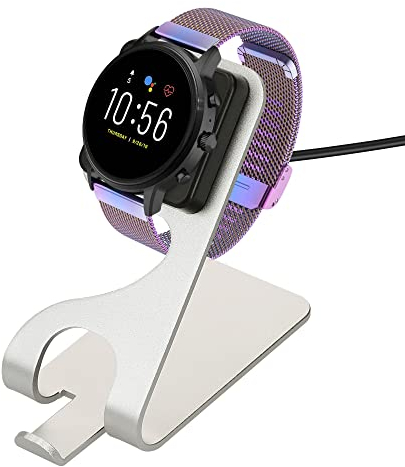kwmobile USB Ladegerät kompatibel mit Fossil Gen 4 / Gen 5 / Michael Kors Runway MKT0002 - USB Kabel Charger Stand - Smart Watch Ladestation - Ladekabel mit Standfunktion in Schwarz Silber