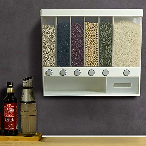 Fetcoi 6-in-1 Kitchen Storage Jars Wall Mounted Grain Dispenser Modern Cereal Dispenser 10L Material: PP for Storage of Cereal Flour Coffee Beans Cornflakes Spaghetti