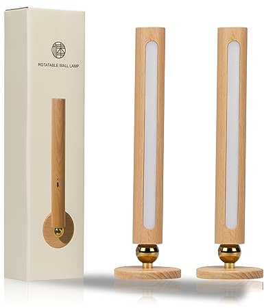 HBGFHG 360° Rotatable Wooden Led Wall Lamp Magnetic USB Rechargeable Wall Sconces Battery Operated Led Night Light for Household (Beech Wood)
