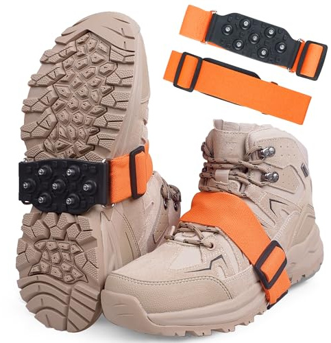 Ice Cleats Mid-Sole Snow Traction Cleats for Boots and Shoes Crampons with Adjustable Straps 7 Tungsten Studs Ice Shoes Grippers Rotatable Traction Aids Walking on Snow and Ice Men Women S/M-1PCS