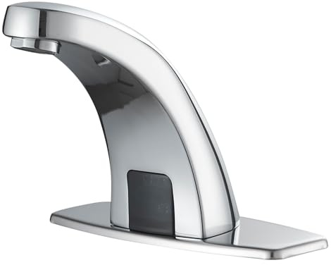 Bathfinesse Touchless Bathroom Sink Faucet Commercial Infrared Motion Sensor, Battery or Plug-in Powered, Hot & Cold Mixer Tap, Hands-Free Faucet with Hole Cover Plate, Chrome, T-18102-C-M2