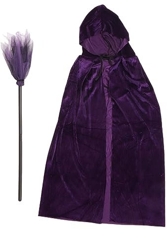 Cape à Capuche Violette Pour Femme - Cape à Capuche En Velours Doux Et Confortable - Costume De Cosplay - Balai De Magicien - Costumes D'Halloween Pour Fête à Thème Cosplay