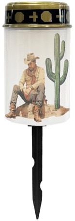 Poceacles Outdoor Lights Solar Powered Flameless Candle Cemetery Votive Candles Waterproof Outdoor Memorial Candle Solar Stake Lights for Grave Cemetery, Cowboy Cactus