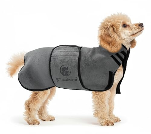 Pllozikami Microfibre Dog Drying Coat, Super Absorbent and Quick Drying, Bathrobe Dog Adjustable Velcro Shrink Straps for Large, Medium and Small Dogs - S