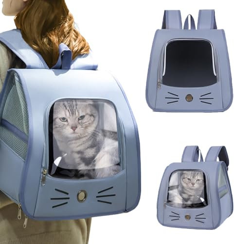 Tchsrim Katzenrucksack für Katzen und Kleine Hunde,Hunderucksack Katzen Rucksack bis 15 kg,Atmungsaktive und Faltbare Haustier Rucksack mit Transparentes Reißverschluss