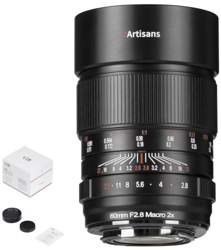 7artisans 60mm F2.8 Macro 2X Lens for Sony E Mount,2:1 Full Frame Prime Manual Focus Large Aperture Lens for Mirrorless Cameras for FX,A1,A9,A7M,A7R,A7S,A7C,ZVE,A6000,A5000,A3000,NEX