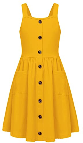 Arshiner Robe sans Manches Enfants d'été avec Bouton en Coton échangiste Festive A-Ligne élégante Bretelles pour Fille 5-14 Ans