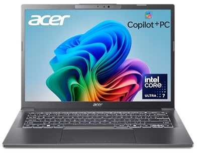 Acer Aspire 14 AI Copilot+ PC | 14 WUXGA Display | Intel Core Ultra 7 Processor 256V | NPU: Up to 47 Tops - GPU: Up to 64 Tops | Intel ARC 140V | 16GB LPDDR5X | 1TB SSD | Wi-Fi 6E | A14-52M-72S0