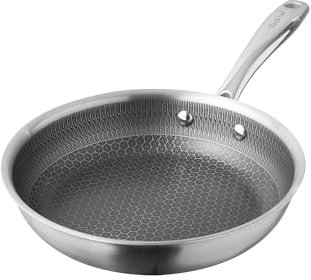 Redchef Non Stick Hybrid Egg/Omelette Pan,20cm Ceramic Frying Pan,Tri-Ply Stainless Steel Skillet,Non Toxic,PFAS PFOA/PTFE Free,Dishwasher/Oven Safe,Suitable for Induction Hobs,8(Black)