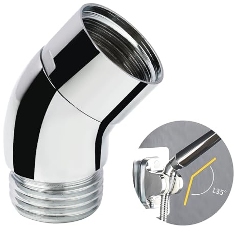 Shower Head Adapter Extension Arm Curved Hose Extender Connector, 135° Adjustable Wall-Mounted Elbow Adapter with G1/2” Thread Shower Head Extension for Handheld, Fixed Showerheads