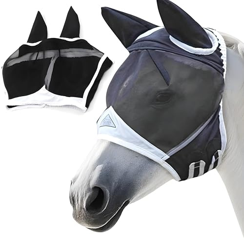 Máscara de mosca para caballos, protección contra moscas para caballos, cob con protección para las orejas, máscara de mosca para caballos, máscara transpirable
