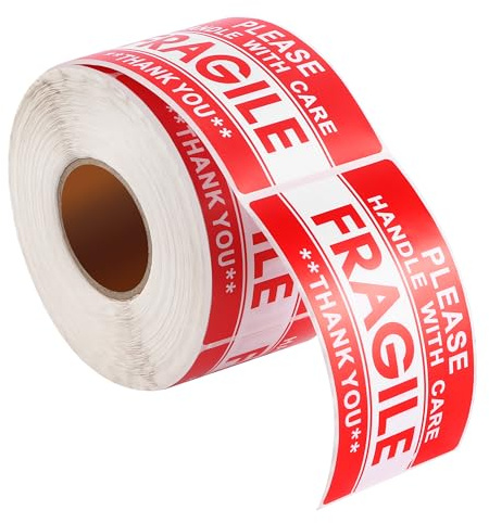 500 Adesivi Fragile Handle With Care Fragile Adesivi Etichetta di Avvertenza Rossa Fragile Etichetta Adesivi di Cura per Trasporto, Pacco, Etichetta di Spedizione, Traslochi a Casa
