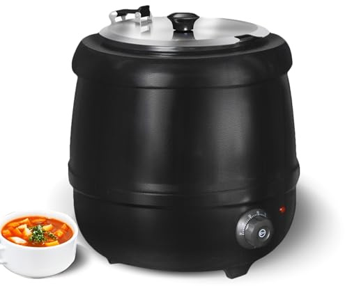 Hakka Marmite à Soupe Électrique10L, Chauffe-Soupe avec Couvercle à Charnière, Marmite Amovible en Acier Inoxydable, Température Réglable de 30 à 85 °C, Pour Restaurant, Buffet et Traiteur.