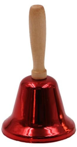 Christmas Hand Bell - Hand Held Service Bell, Metal Call with Wooden Handle for Christmas, Dinner, Games & Events | Holiday Festival for Classroom, Sporting Events, and Concerts