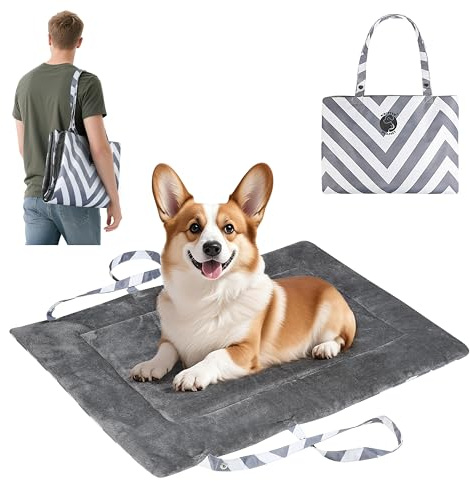 Catalonia Classic Waterproof Dog Mat, Portable Reversible Pet Travel Mat, Pet Cushion Pad with Handle for Small Medium Dogs Cats, Indoor or Outdoor, 80 x 60 cm, Gray Wavy