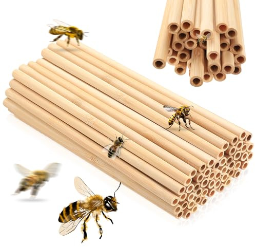52 Pz Tubi per Casetta per Vespe, Tubi in Bambù Naturale per Casetta Api, Tubo per Farfalle Vespe Api Coleotteri Casette per Hotel, Apicoltori(8 x 200 mm)
