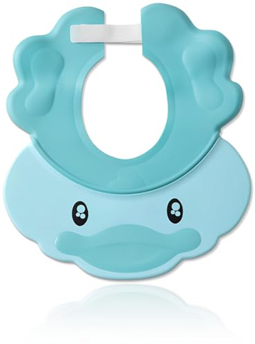 ZORVYN 1 Pezzo Protezione Shampoo per Bambini, Cuffia da Doccia Regolabile per Neonati, Cappello Shampoo con Orecchie a Forma di Elefante, Cura del Bambino (Blu)
