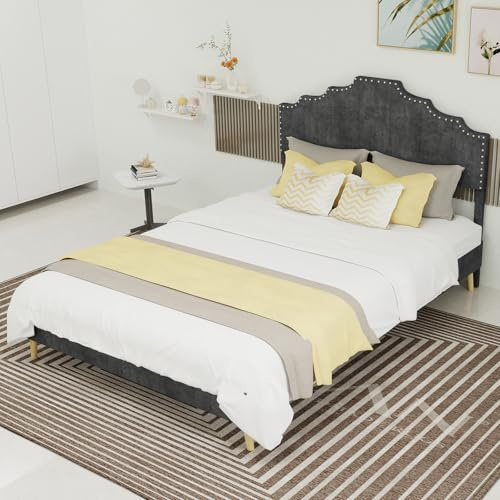 XPSSJMU Cama Suave Minimalista Moderna, cabecera cómoda y Suave, 140 * 200CM, Gris, Mueble de Dormitorio Multifuncional, Estructura de Cama Baja no Incluye Varilla de Gas, no Incluye colchón.