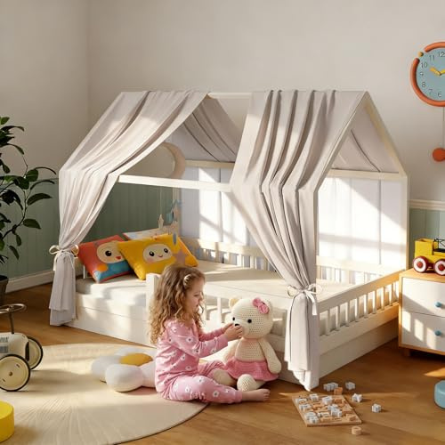 KVALY Girls House Bed Canopy 2-Panel Soft Spring-Ale Fabric Daylight Filter