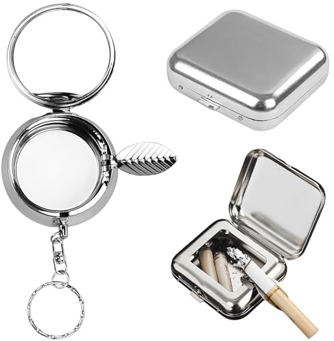 2 Pièces Cendrier de Poche, Cendrier de Poche Anti Odeur, Mini Cendrier Portatif avec Couvercle, Cendrier de Voyage Portable, Cendrier Poche Compact en Acier Inoxydable, pour Voyage d'extérieur