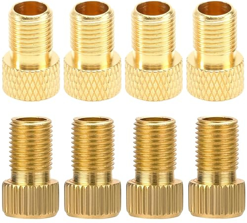 SWYZOR Adaptador Valvula Bicicleta, Juego de 8 Adaptador Presta Schrader, Adaptadores de Válvulas Francesas (Sv a Av),para Bicicletas de Carretera, Bicicletas de Montaña(Cobre)